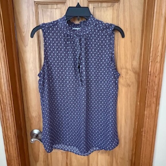 Carolina Belle Tops - Carolina Belle ruffle collar print sleeveless blouse